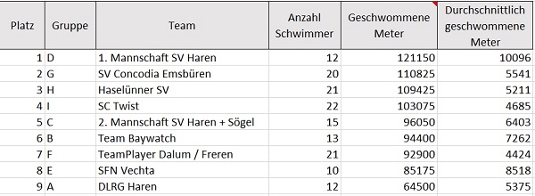 24h Schwimmen Gruppenauswertung 2019