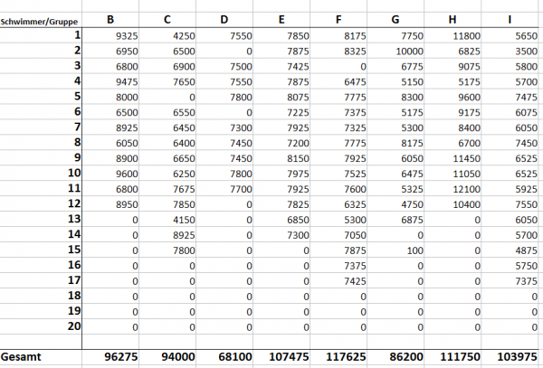 Ergebnis über alle Schwimmer und Mannschaften